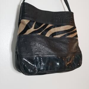 Cecconi Italian Leather Hobo Bag Mixed Print Tiger Gator Snake Y2K